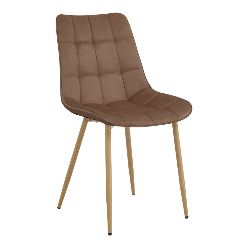 327-000081 Chair Berne brown velvet with natural color metal leg 53x57x87cm - Image 1