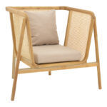 Armchair Jenta teak wood with rattan in natural color and beige cushions 72x67x92cm