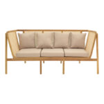 3-seater sofa Jenta teak wood with rattan in natural color and beige cushions 203x67x92cm - Image 2