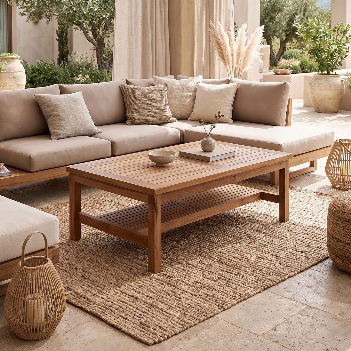 336-000042 Coffee table Louf walnut color teak wood 120x70x40cm - Image 1