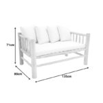 2-seater sofa Guada teak wood in natural color and white cushions 135x80x71cm - Image 6