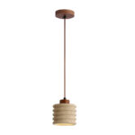 Ceiling lamp Fino walnut wood and travertie D12x16cm