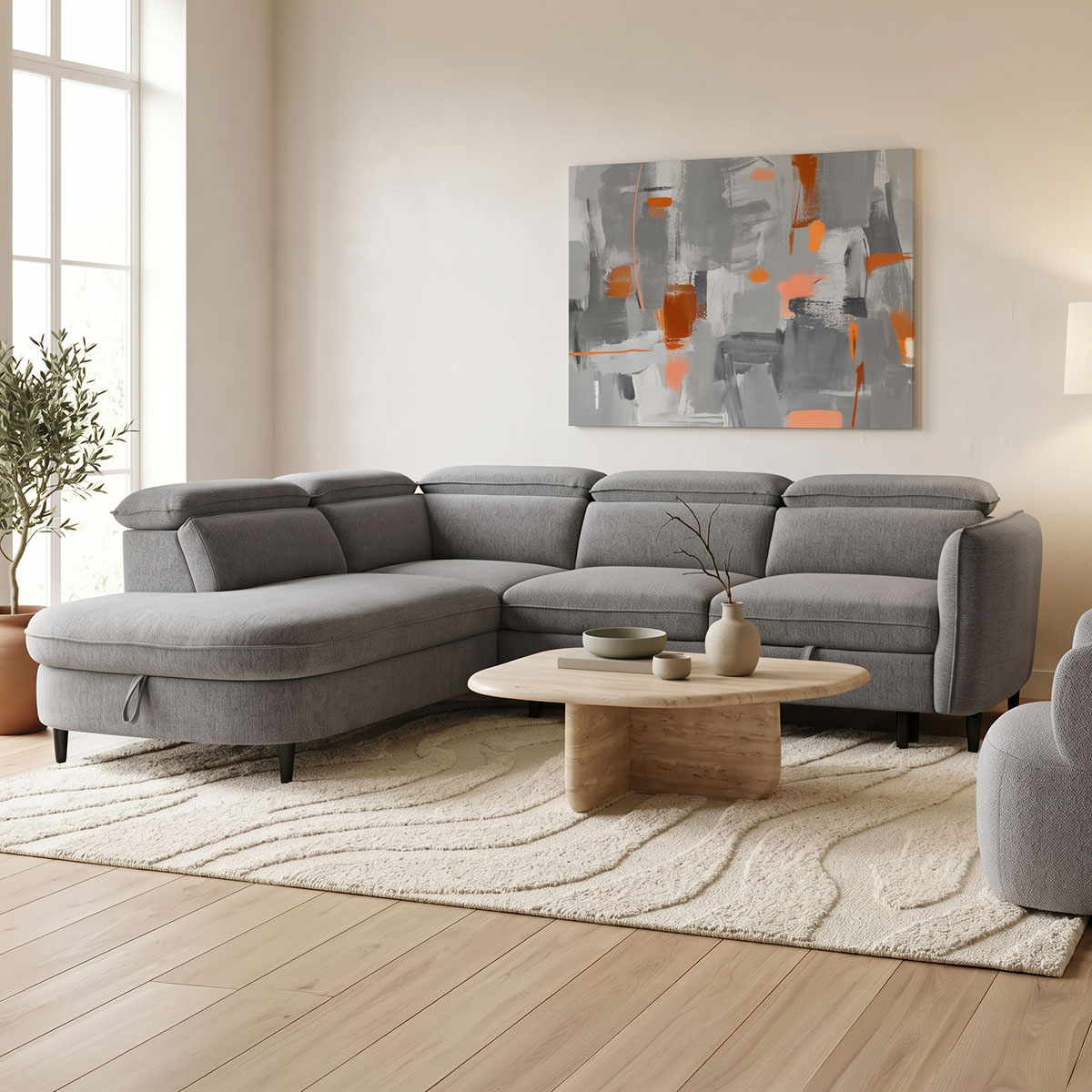 371-000038 Right corner sofa-sofabed Napia anthracite fabric 249x210x98cm - Image 1