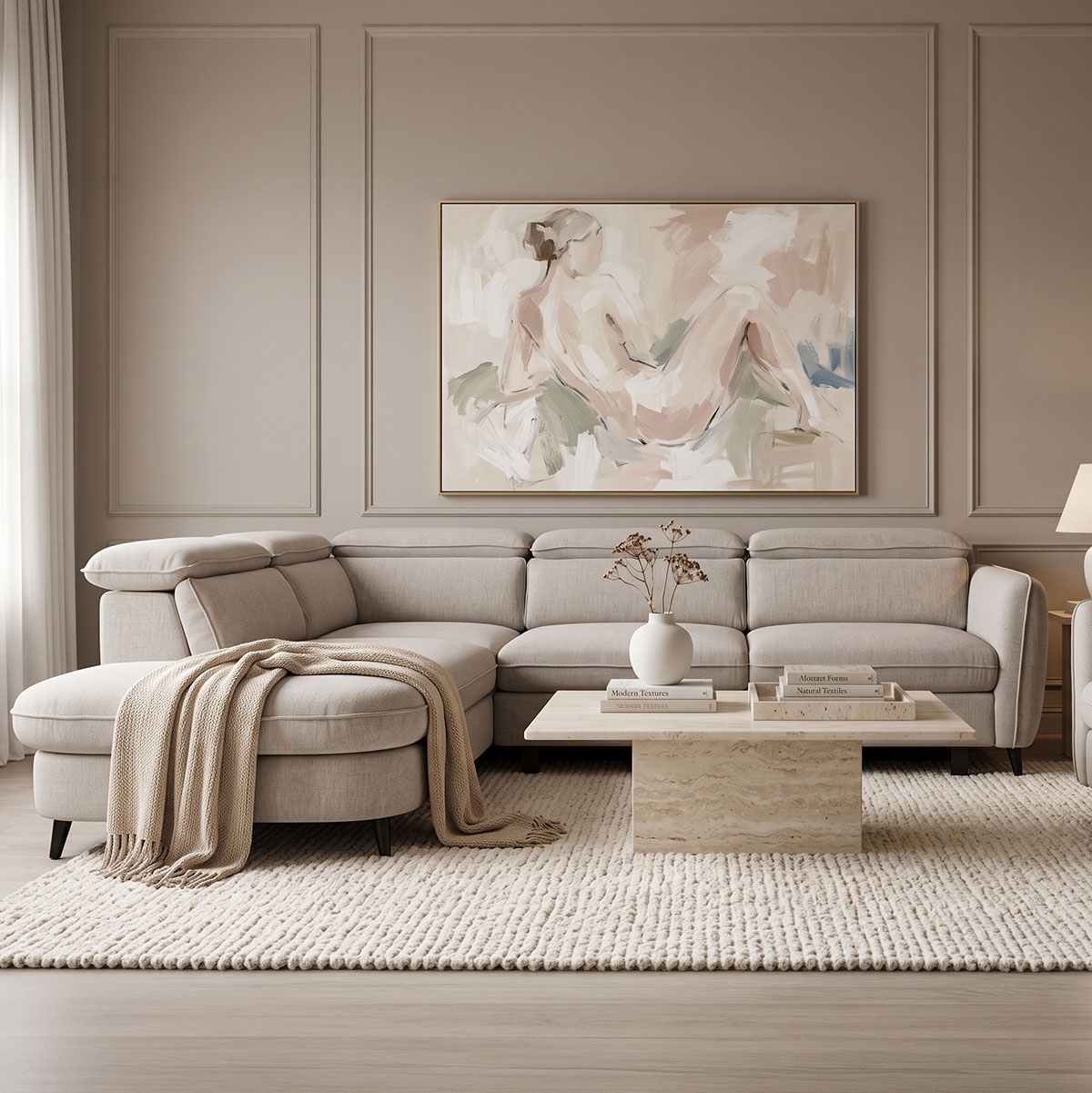 371-000040 Right corner sofa-sofabed Napia beige fabric 249x210x98cm - Image 1