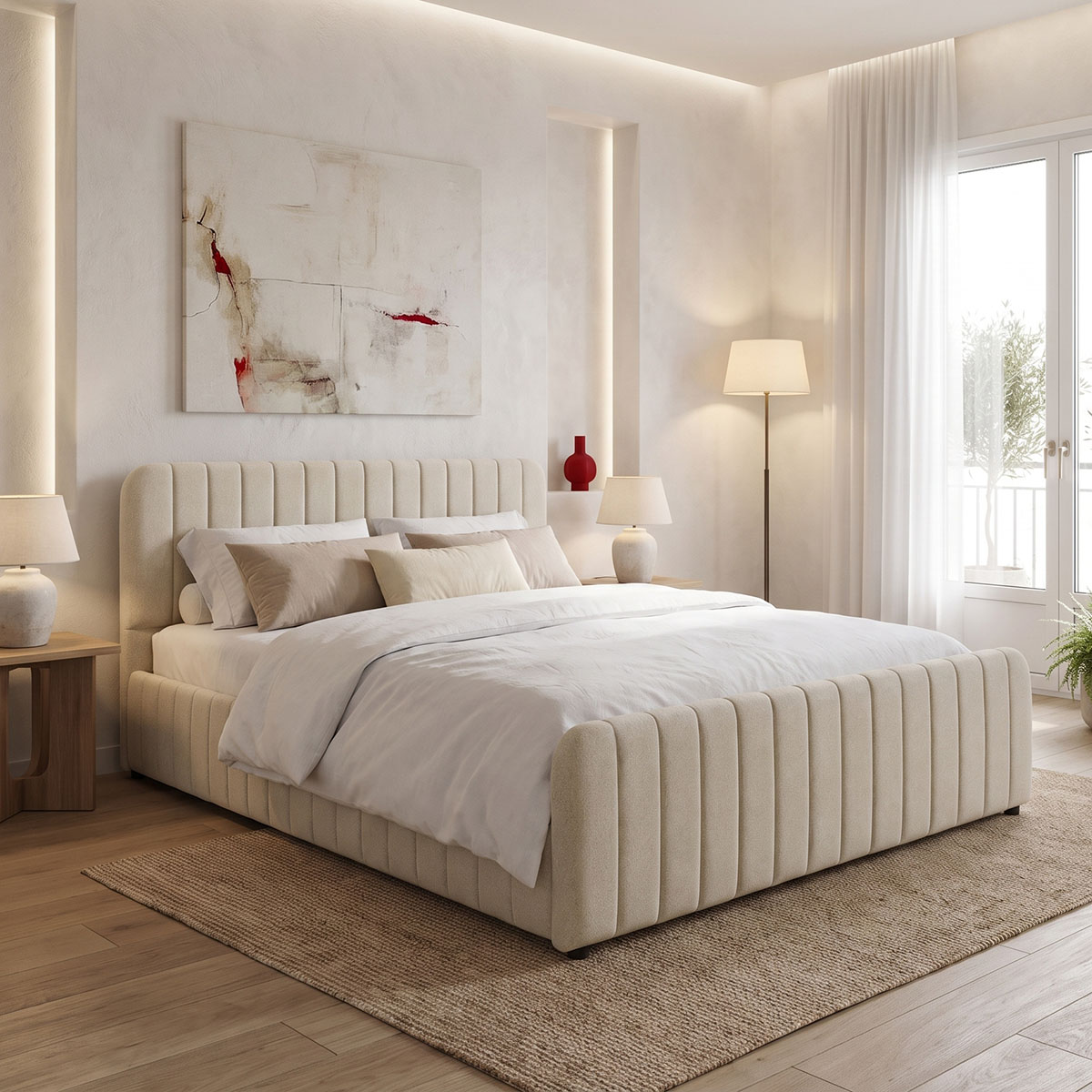 388-000033 Myrelia bed gray beige fabric 150x200cm - Слика 1