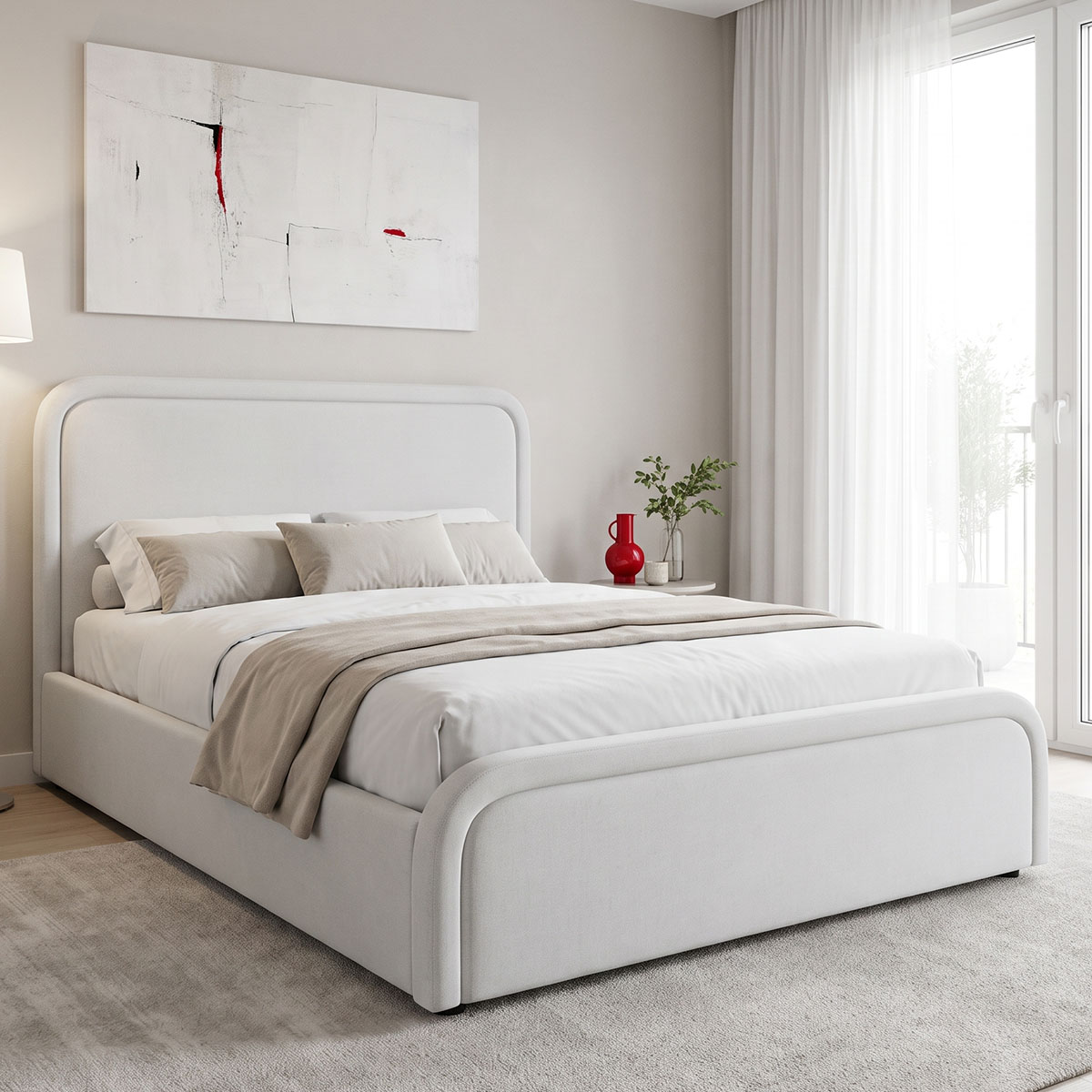 388-000035 Semi double bed with storage space Bendy gray beige fabric 120x200cm - Image 1