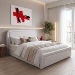 Double bed with storage space Bendy gray beige fabric 160x200cm