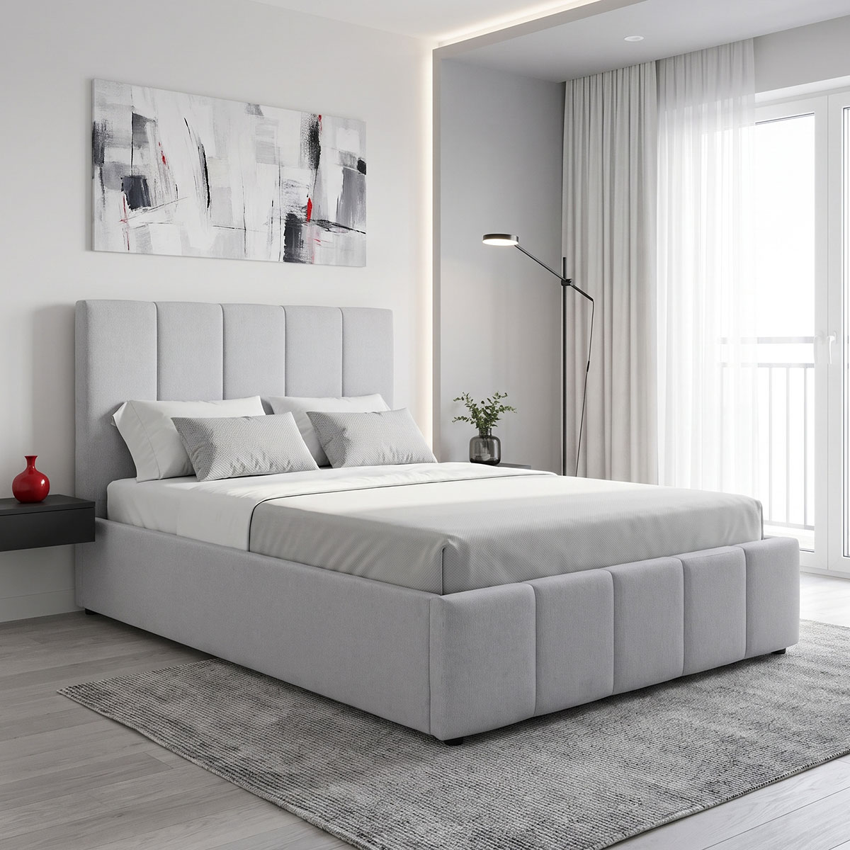 388-000040 Single bed Rovio grey fabric 100x200cm - Слика 1