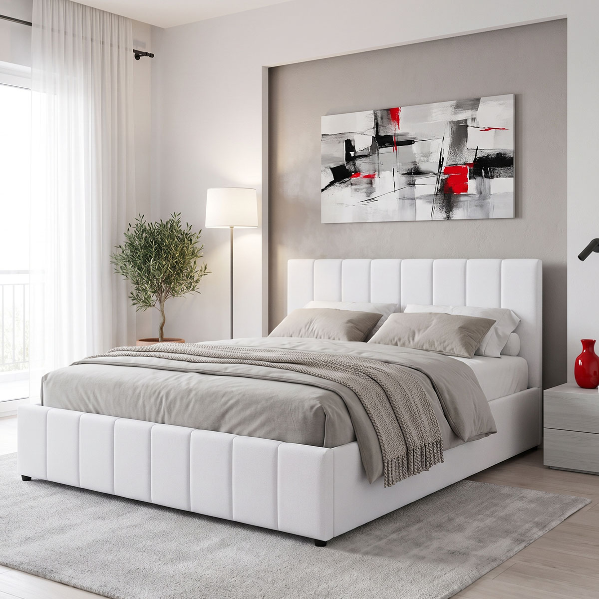 388-000041 Double bed Rovio gray beige fabric 150x200cm - Слика 1
