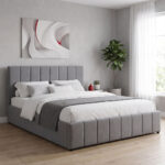 Double bed Rovio grey fabric 150x200cm