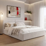 Double bed Zento gray beige fabric 160x200cm