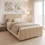 Single bed Doulia beige velvet 100x200cm