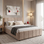 Double bed Doulia beige velvet 150x200cm