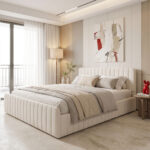 Double bed Myrelia gray beige fabric 160x200cm