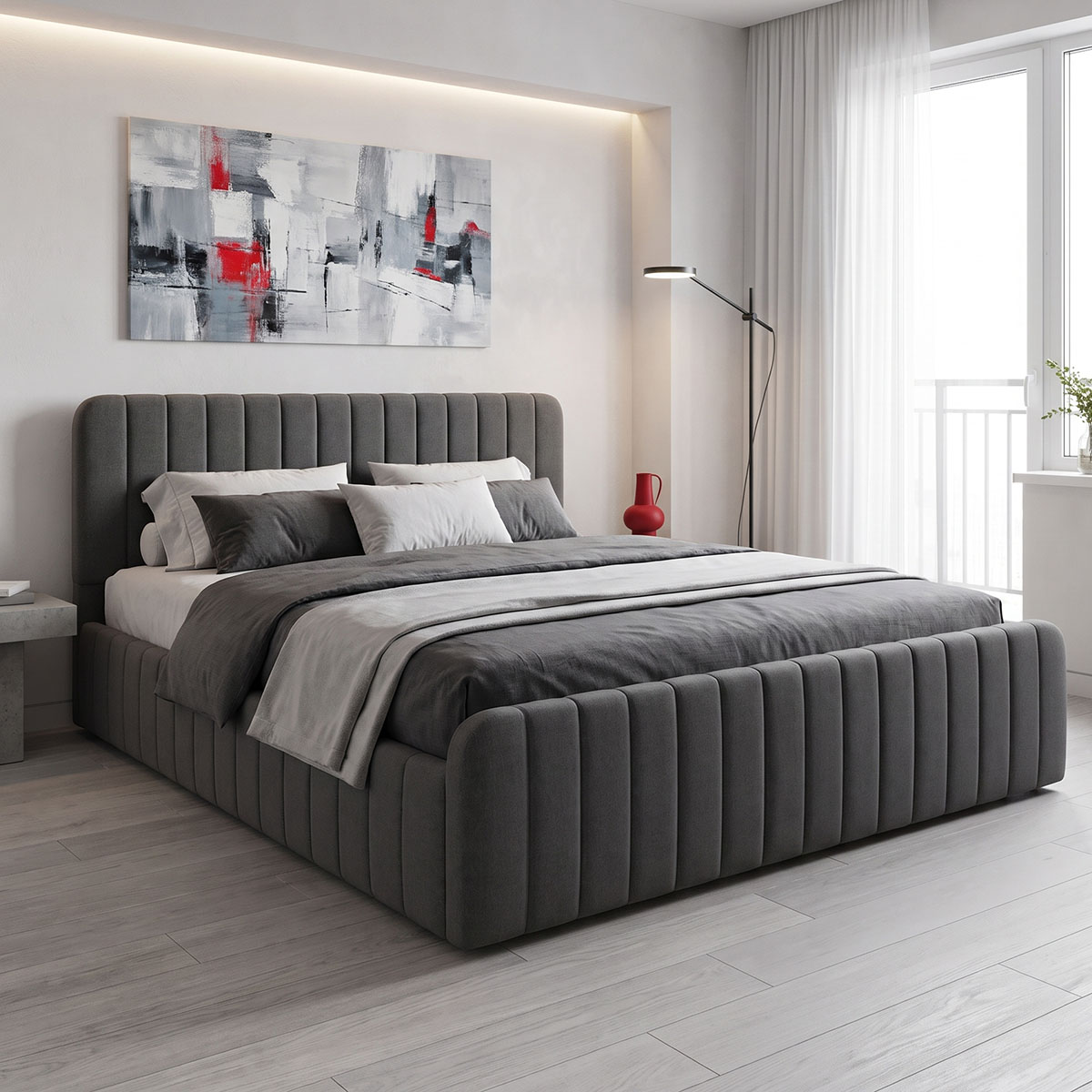 388-000050 Double bed Myrelia anthracite fabric 160x200cm - Image 1