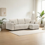 Corner sofa bed reversible corner Belda with storage space cream fabric 246x138x82cm