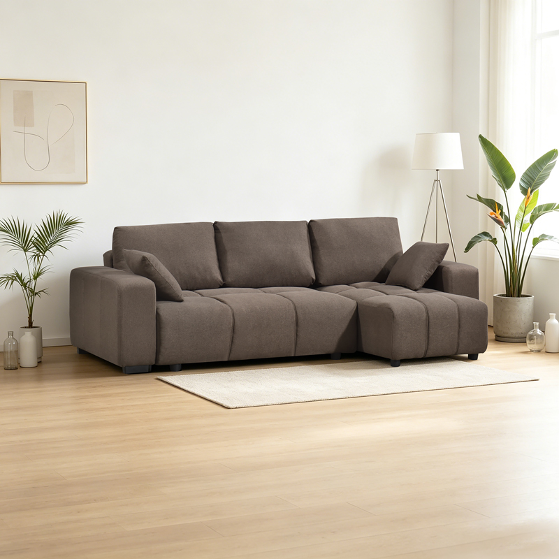 389-000018 Corner sofa bed reversible corner Belda with storage space dark brown fabric 246x138x82cm - Image 1