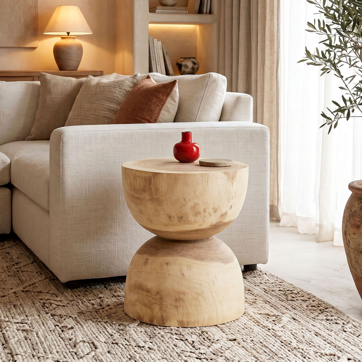 Stool Table Hourglass suar wood in natural shade D40x45cm Stool Table Hourglass suar wood in natural shade D40x45cm - Image 1