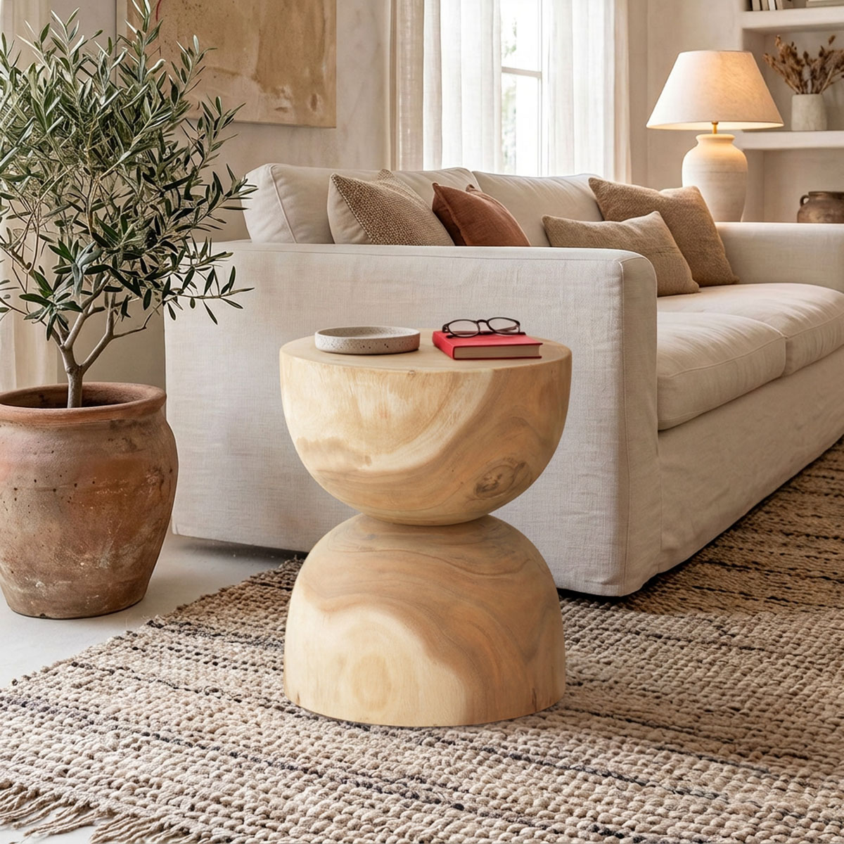 Stool Table Hourglass suar wood in walnut D40x45cm Stool Table Hourglass suar wood in walnut D40x45cm - Image 1