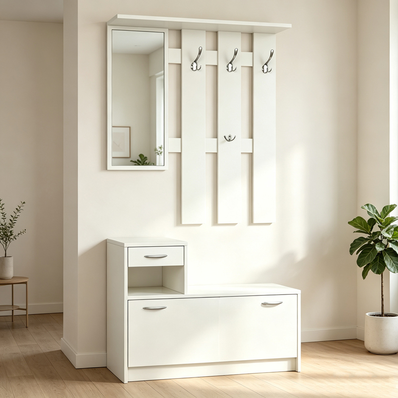 431-000001 Entrance unit Jentia with mirror white MDF 113x100x89cm - Image 1