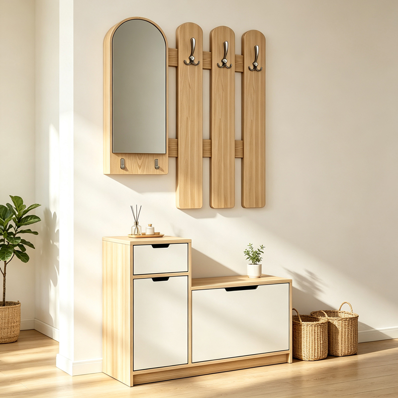 431-000004 Entrance unit Kenty with mirror sonoma with white MDF 100x28x110cm - Image 1
