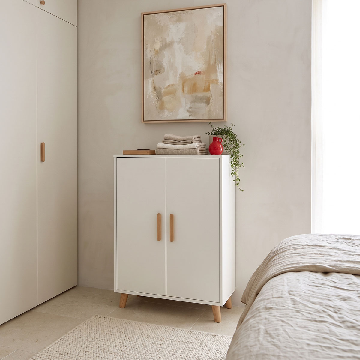 431-000005 Cabinet Tamera white with natural color MDF 60x30x120cm - Image 1