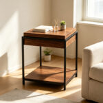 Side table Odar with storage space walnut MDF with black metal 51x51x60cm