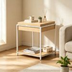 Side table Odar with storage space sonoma MDF with white metal 51x51x60cm