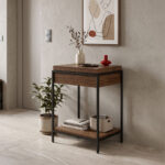 Console table Odar with storage space walnut MDF with black metal 63x63x80cm