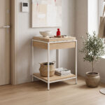 Console table Odar with storage space sonoma MDF with white metal 63x63x80cm